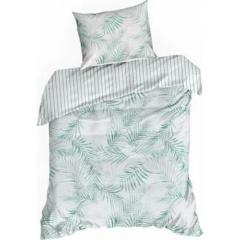 Povlečení Saténové Povlečení RAYA3 140x200 Eurofirany bílé, mátové, listy palmy, proužky