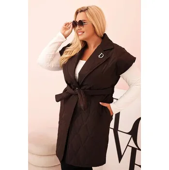 Dámská vesta Prošívaná vesta s páskem a širokými klopami model 5698 hnědá