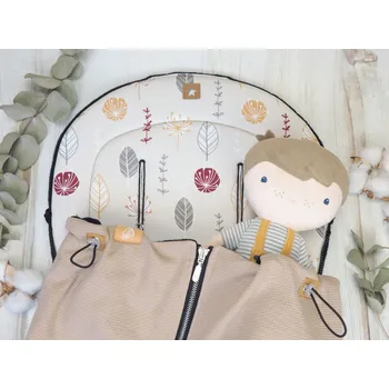 SET Podložka prodloužená (Dandelion, taupe fleece) + vaflová deka (taupe, černý fleece)