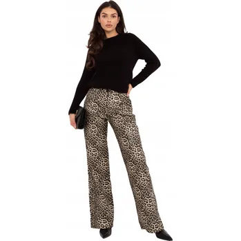 Dámské kalhoty Dámské kalhoty LAKERTA z eko kůže, panter vzor béžovo-černé, vysoký pas | 42