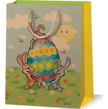 Dárková taška Velikonoční dárková taška kraft velká Veselí velikonoční zajíčci