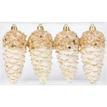 Vánoční dekorace DECOLED Sada vánočních ozdob šišky 11 cm, plast IP44, k zavěšení, venkovní, balení 4 ks