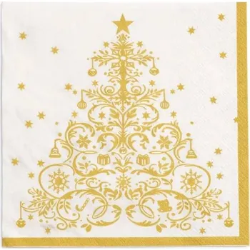 Velikonoční dekorace DECOLED Vánoční papírové ubrousky, 16,5 × 16,5 cm, 20 ks v balení, zlatý stromeček