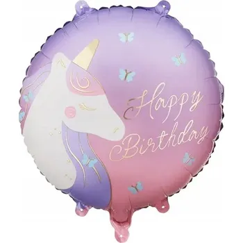 Balónek Fóliový balónek pastilka Všechno nejlepší s jednorožcem, 35x35 cm, mix barev