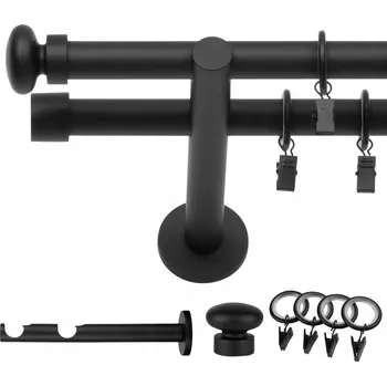 Garnýž GARNÝŽ DVOJITÁ 200 CM 19 MM ČERNÁ MATNÁ SIGMA TICHÉ KROUŽKY SE ŽABKAMI