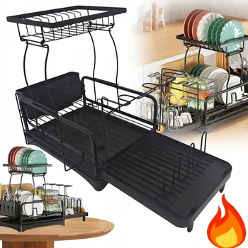 Odkapávač na nádobí ODKAPÁVAČ NA NÁDOBÍ DVOUÚROVŇOVÝ VELKÝ ODKAPÁVAČ NA TALÍŘE HRNKY PŘÍBORY