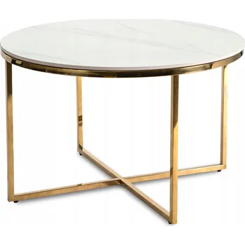 Konferenční stolek Konferenční stolek Mebel Elite kulatý 80 x 80 x 50,5 cm bílý, zlatý