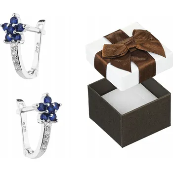 Náušnice Stříbrné Náušnice Kytičky Tmavě Modré Zirkony Květ Květy Stříbro 925