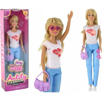 Panenka Panenka Anlily pro děti, dlouhé blond vlasy, kabelka, brýle, bílá halenka