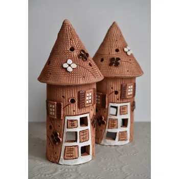 Zahradní dekorace Keramický svícen CHALOUPKA 25 cm hnědá