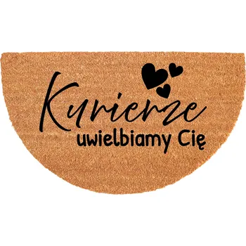 Rohožka PŮLKRUHOVÁ KOKOSOVÁ ROHOŽKA KE VCHODOVÝM DVEŘÍM S VTIPNÝM NAPISEM - DORUČOVATELI, MÁME VÁS RÁDI!
