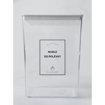 Speciální papír NUDLE DO POLÉVKY – průhledná samolepka na dózu, tučné písmo, 6 x 8 cm | DomaLEP