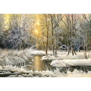 Obraz Diamantová mozaika Zimní les nad Rozlewiskem s osamělou chatkou 30x40 cm