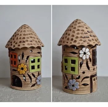 Zahradní dekorace Keramický svícen DOMEK zelený 24,5 cm