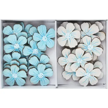 Anděl Přerov, s.ro. Kytky dřevěné světle modré a bílé 2,5 x 2,5 cm s lepíkem, 24 ks