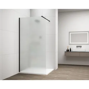 Erga Paris, sprchová zástěna Walk-In 100x200 cm, 8mm sklo námraza, černý profil, ERG-V02-PARIS-100x200-FR-BK
