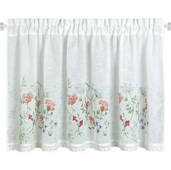 Obraz Vitrážová Záclona bílá etamínová 60x150 cm - luční květy