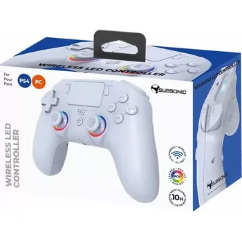 Gamepad Subsonic Wireless Controller with RGB LED - bilá (PC/PS4)