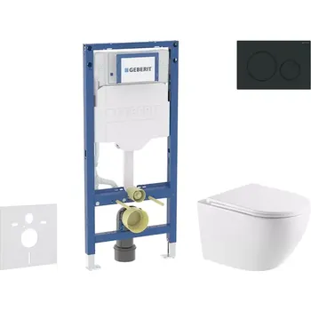 WC sada Geberit Duofix - Set předstěnové instalace, klozetu Oudee a sedátka softclose, tlačítko Sigma20, matná černá/černá SANI11CA5169