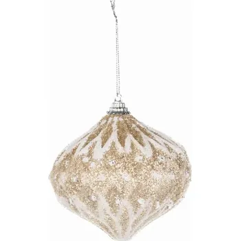 Velikonoční dekorace DECOLED Vánoční ozdoba na stromeček glitter 10 cm, bílá zlatá, polystyren, IP44 venkovní