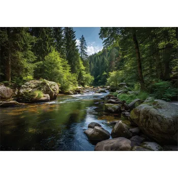 Fototapeta FOTOTAPETA LES ŘEKA PŘÍRODA STROMY LOŽNICE OBÝVACÍ POKOJ TAPETA VLIESOVÁ 300x210