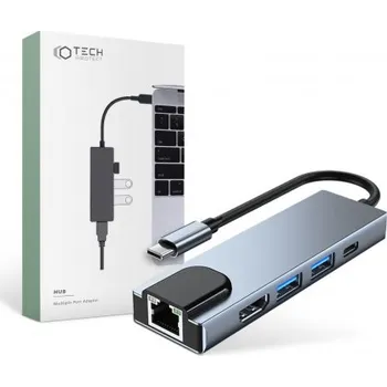 USB hub Tech-Protect | Tech-Protect V3 HUB adaptér 2x USB / USB-C / HDMI / RJ45, šedý