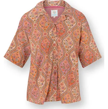 Dámské oblečení PIP Studio Flora top Ornamento na knoflíky krátký rukáv písková Velikost: S