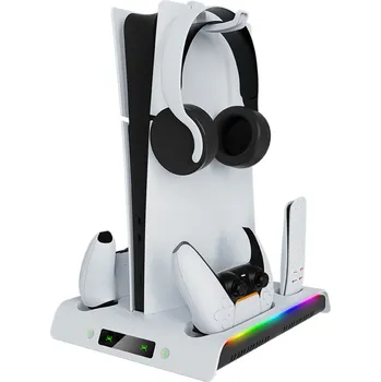 Držák na ovladač Multifunkční nabíjecí RGB stojan s chlazením pro PS5 Slim