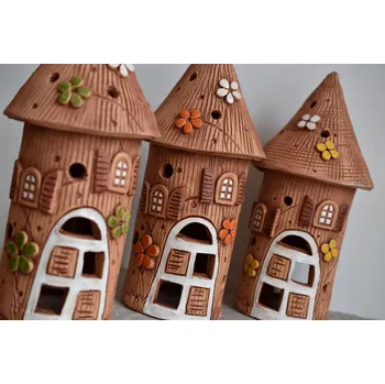 Zahradní dekorace Bureš keramický svícen CHALOUPKA 25 cm zelená