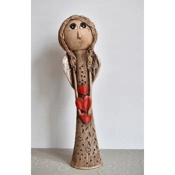 Bytová dekorace Bureš svícen Anděl keramický 45 cm tři srdíčka