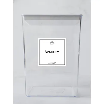 Samolepící etiketa ŠPAGETY – bílá samolepka na dózu, tučné písmo, 5 x 5 cm | DomaLEP