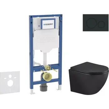 WC sada Geberit Duofix - Set předstěnové instalace, klozetu Oudee a sedátka softclose, tlačítko Sigma20, matná černá/černá SANI11CA5504