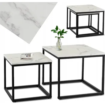 Konferenční stolek Kávový stolek čtvercový mramor bílý sada 2v1 Konferenční stolek Glamour bílý ORI