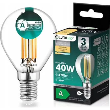 Žárovka LED ŽÁROVKA E14 FILAMENT TŘÍDA A 2,2W 470LM = 40W 2700K 360° KULIČKA