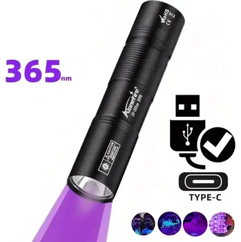 Nakida SV98 UV LED svítilna 365nm USB-C (UV svítilna, UV lampa, Ultrafialová baterka na kontrolu bankovek, pravosti dokladů, detekci skvrn a moči, vytvrzování lepidla a pryskyřice | Výkonné UV světlo, černá, kapesní celokovové provedení, voděodolná,)