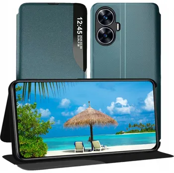 Pouzdro na mobilní telefon Flipové pouzdro RCBR pro Realme C55 4G WINDOW CASE zelené