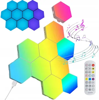 Nástěnné svítidlo MODULÁRNÍ RGB LED GAMINGOVÁ NÁSTĚNNÁ LAMPA HEXAGON - 10 KS S DÁLKOVÝM OVLÁDÁNÍM