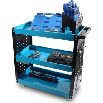 Dílenský regál Dílenský vozík se 3 policemi a děrovanou stěnou ideální pro kutily MS19509