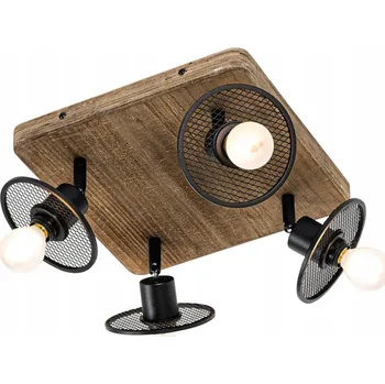 Industriální stropní svítidlo černý s dřevem, 4 žárovky - Jasmine