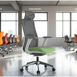 Kancelářská ergonomická židle WISDOM s podhlavníkem — síť, šedý plast, nosnost 120 kg, zelená Mercury star