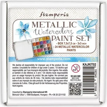 Vodová barva Stamperia Stamperia, KAJKIT02, sada metalických akvarelových barev, 24 ks