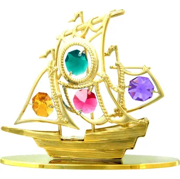 Figurka Crystocraft Loď barevné křišťály křišťál gold