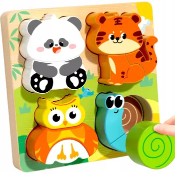 Dřevěná hračka Dřevěná skládačka puzzle zvířátka pro děti 18m+ panda sova tygr