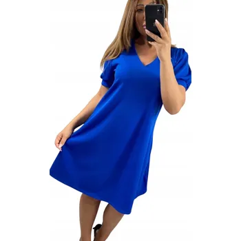 Dámské šaty V657 ŠATY KRÁTKÝ RUKÁV HLADKÝ VÝSTŘIH V-NECK CHABROVÁ vel. 46 (3XL)