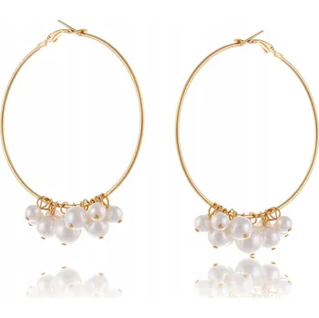 Náušnice COLIBRA Pozlacené Náušnice kruhy o průměru 6 cm, zdobené perlami