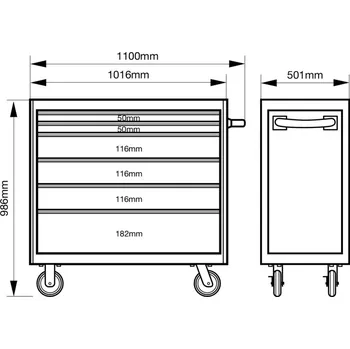 Dílenský vozík 1475K8 s nářadím v 4 zásuvkách, 295 ks