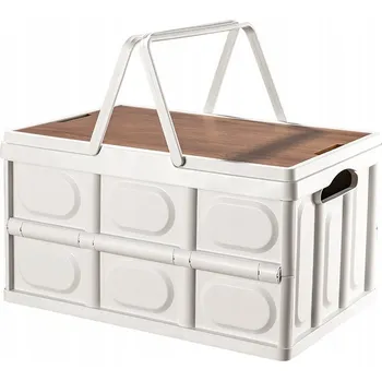 Úložný box Skládací Úložný Box 30L Organizér do Auta i Domácnosti Krabička s Dřevěným Víkem