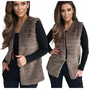 Dámská vesta Dámská zateplená kožešinová vesta vesta kožíšek PREMIUM hnědá S