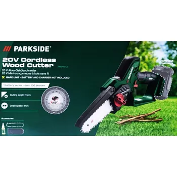 Motorová pila PARKSIDE PAGHS C3 1 x 2 Ah + 1x ochranný kryt řetězu, 50 ml bio řetězového oleje, 1x náhradní řetěz