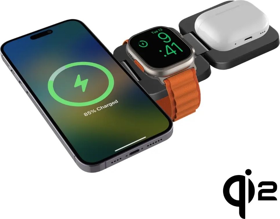 Cubenest 3v1 Qi2 Skládací bezdrátová magnetická nabíječka EQ310 šedá